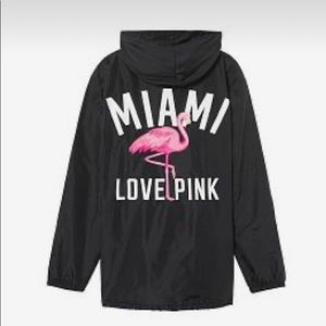 VICTORIA'S SECRET PINK  LINED  JACKET hoodie ANORAK BLACK with Flamingo LARGE